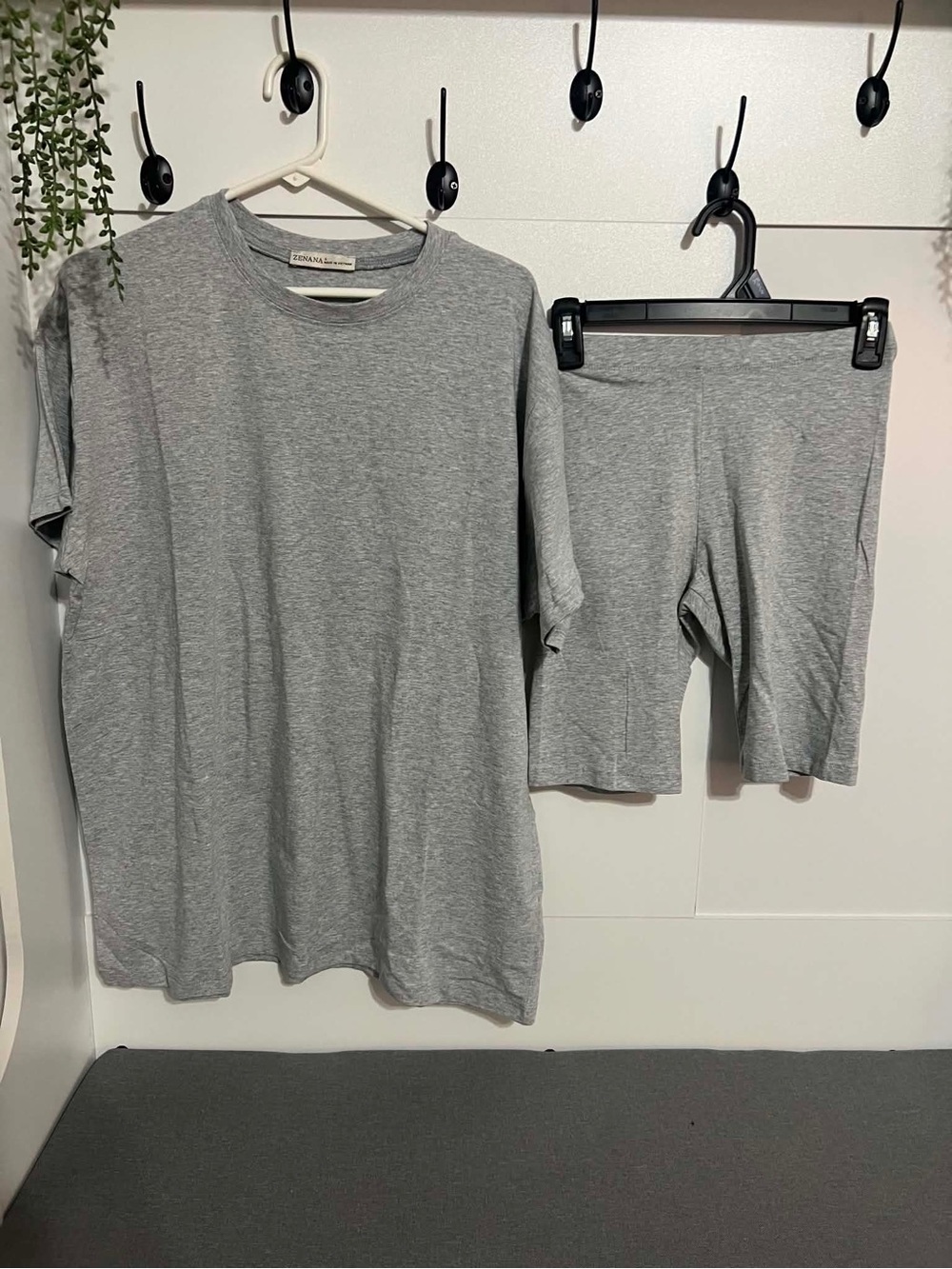 Zenana Outfitters Gray Tee and Bike Shorts Set
